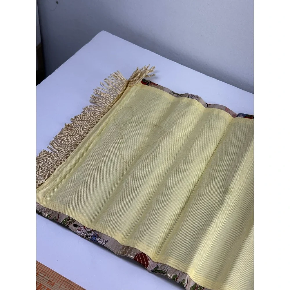 Vintage Japanese Silk Brocade‎ Table Runner Gold Metallic Court Scene B-8